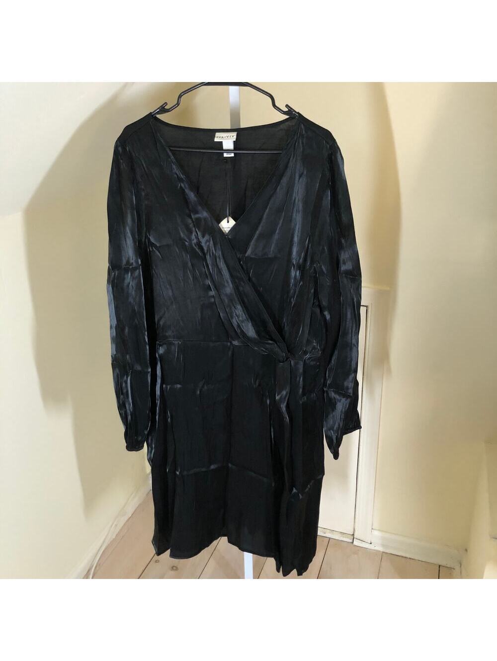 Ava + Viv NWT Women's Balloon Long Sleeve Midi Wrap Dress Black Shimmer 2X